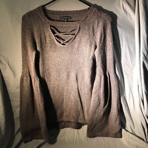 Dramatic sleeve purple sweater with chest detail